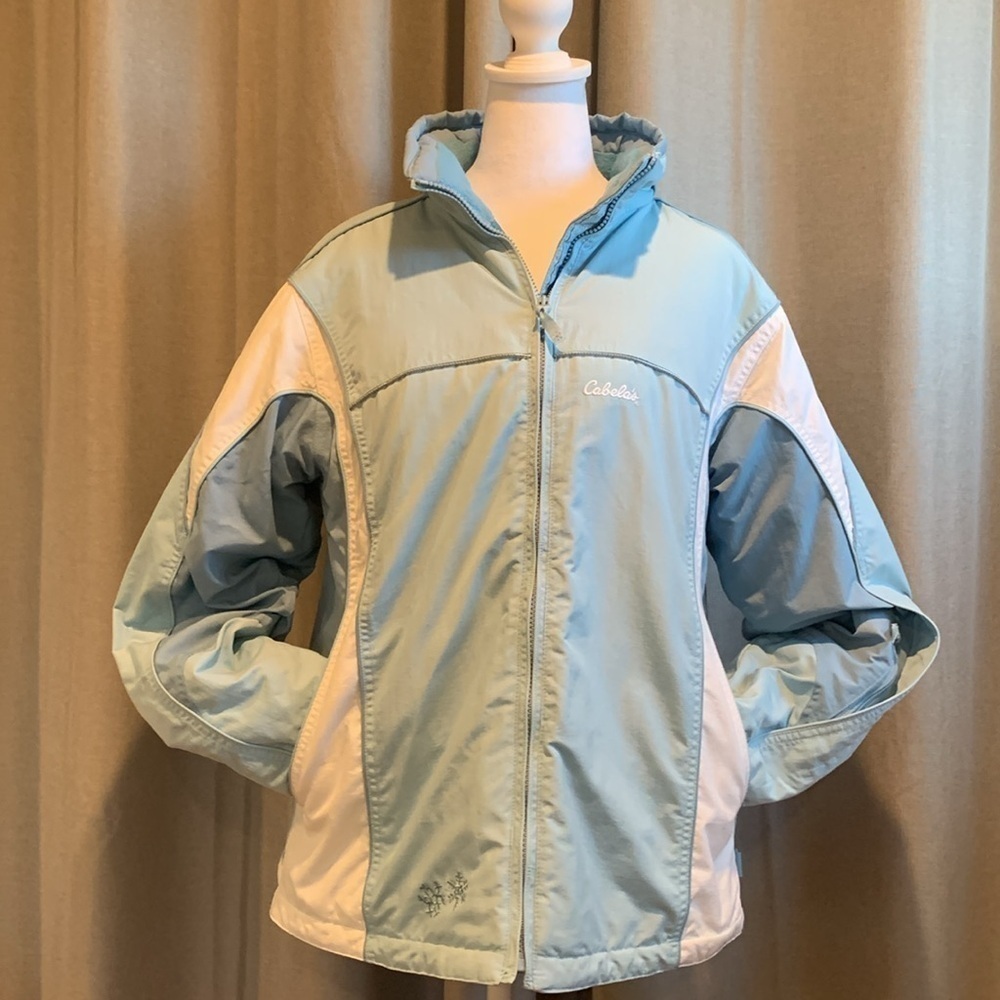 Cabela’s Puffer Blue & White Full Zipper Jacket W/Removable Hood Size XL - Picture 8 of 17